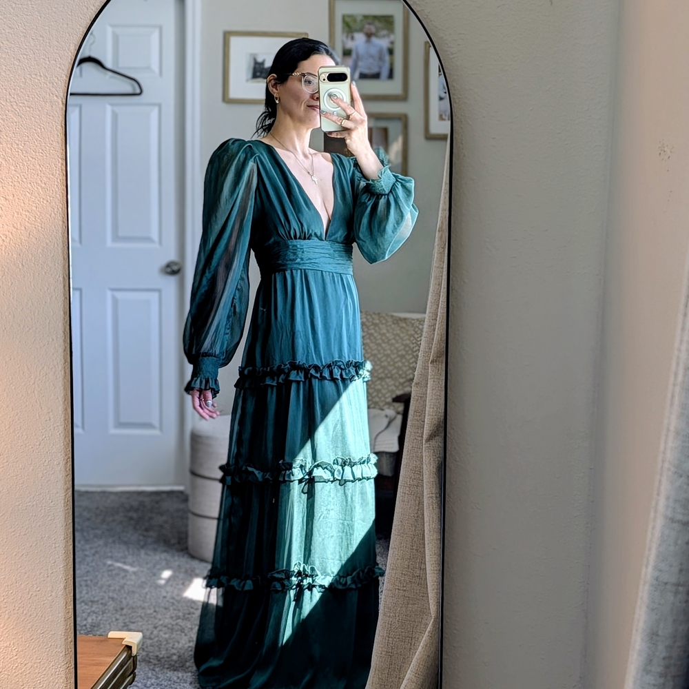 Forrest Green Long Sleeve V-Neck Maxi Dress